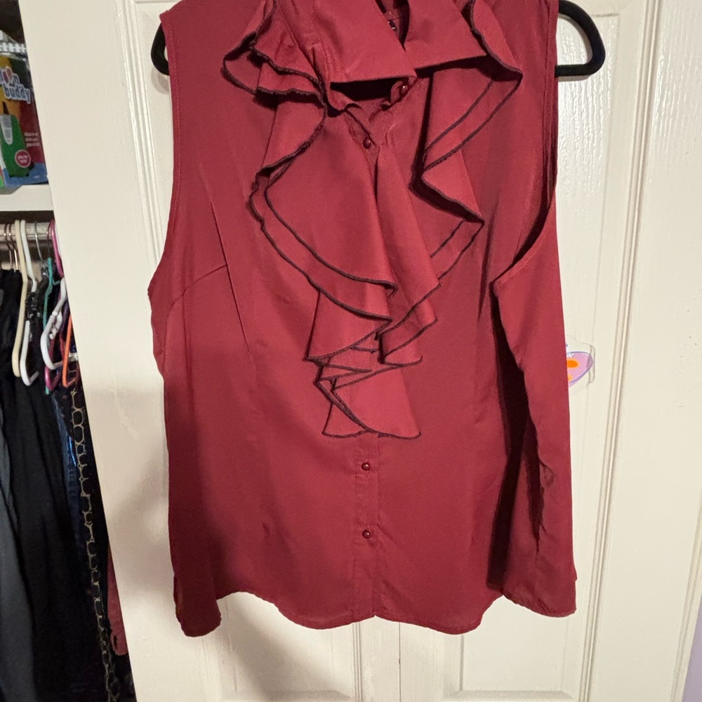 SHEIN Red Sleeveless Ruffled Blouse